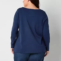 St. John's Bay Womens Easy-on + Easy-off Crew Neck Long Sleeve Adaptive T-Shirt