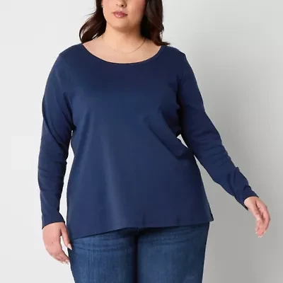 St. John's Bay Womens Easy-on + Easy-off Crew Neck Long Sleeve Adaptive T-Shirt