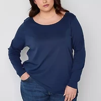 St. John's Bay Womens Easy-on + Easy-off Crew Neck Long Sleeve Adaptive T-Shirt