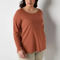 St. John's Bay Womens Plus Easy-on + Easy-off Crew Neck Long Sleeve Adaptive T-Shirt