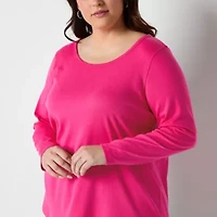 St. John's Bay Womens Plus Easy-on + Easy-off Crew Neck Long Sleeve Adaptive T-Shirt