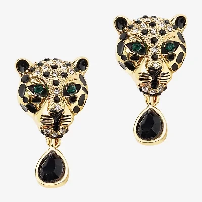 Bijoux Bar Gold Tone Leopard Womens Multi Color Drop Earrings