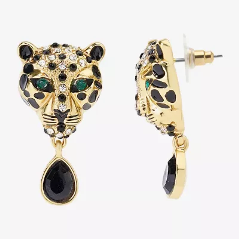 Bijoux Bar Gold Tone Leopard Womens Multi Color Drop Earrings