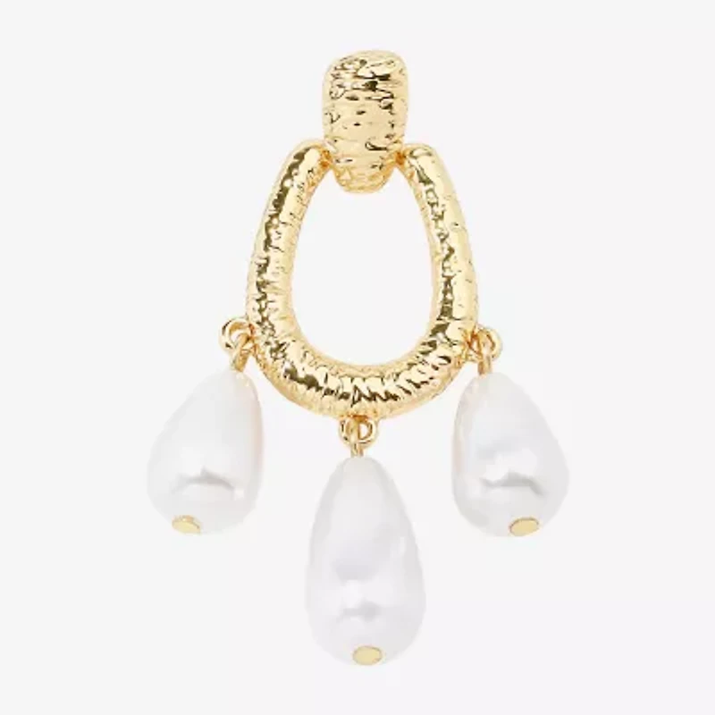 Bijoux Bar Gold Tone Womens Simulated Pearl Drop Earrings