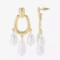Bijoux Bar Gold Tone Womens Simulated Pearl Drop Earrings
