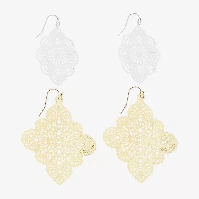 Bijoux Bar Two Tone Filigree Womens 2 Pair Earring Set