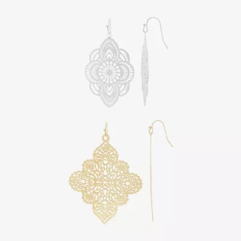 Bijoux Bar Two Tone Filigree Womens 2 Pair Earring Set