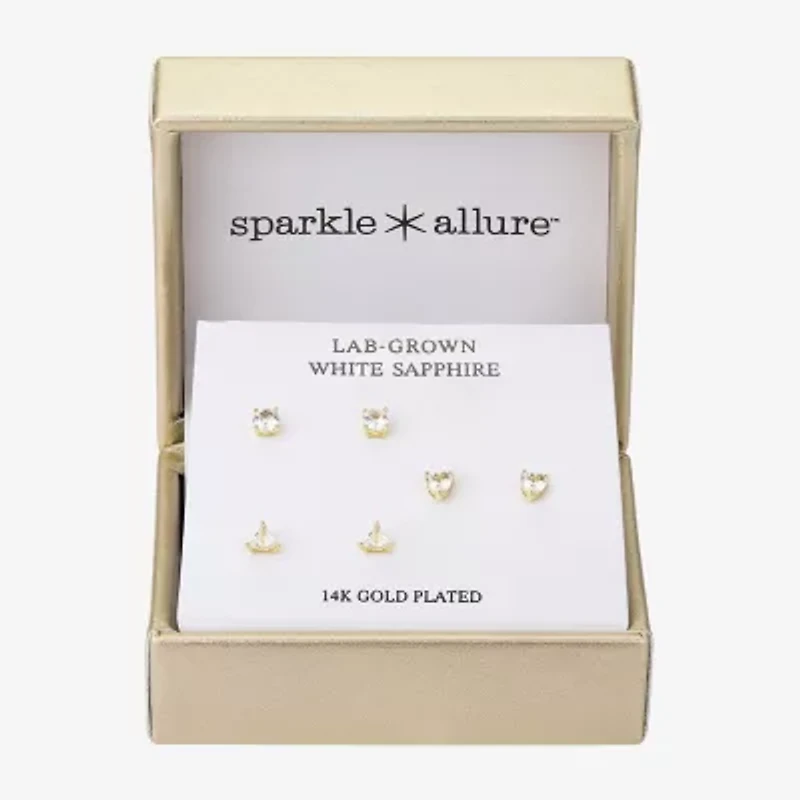 Sparkle Allure Womens Sapphire Heart Round Triangle 3 Pair Earring Set