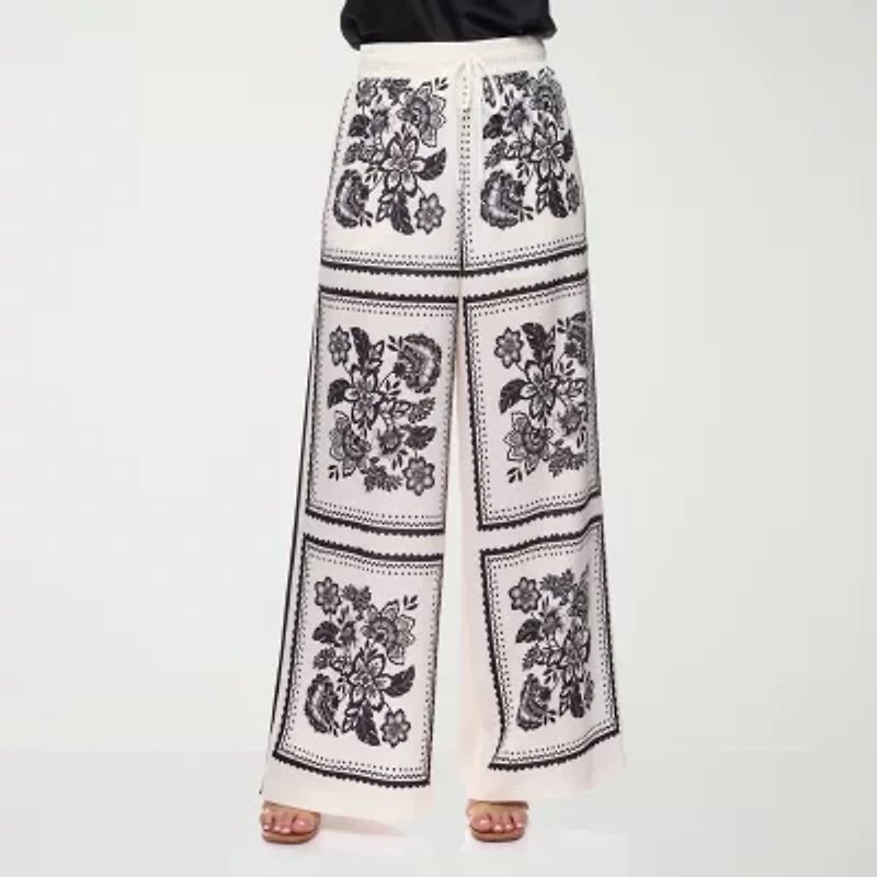 Premier Amour Floral Womens Wide Leg Loose Fit Pull-On Pant
