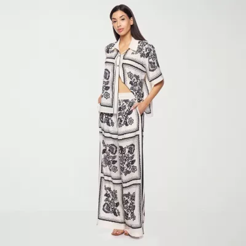 Premier Amour Floral Womens Wide Leg Loose Fit Pull-On Pant