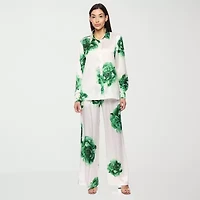 Premier Amour Floral Womens Long Sleeve Satin Blouse