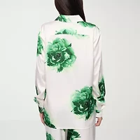 Premier Amour Floral Womens Long Sleeve Satin Blouse