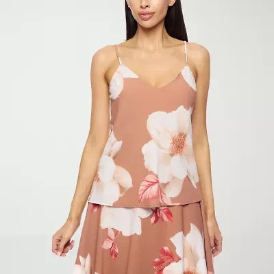 Premier Amour Floral Womens V Neck Sleeveless Camisole