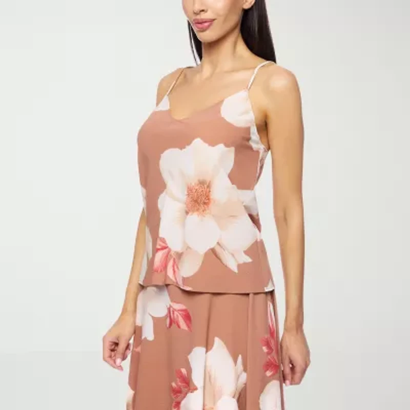 Premier Amour Floral Womens V Neck Sleeveless Camisole