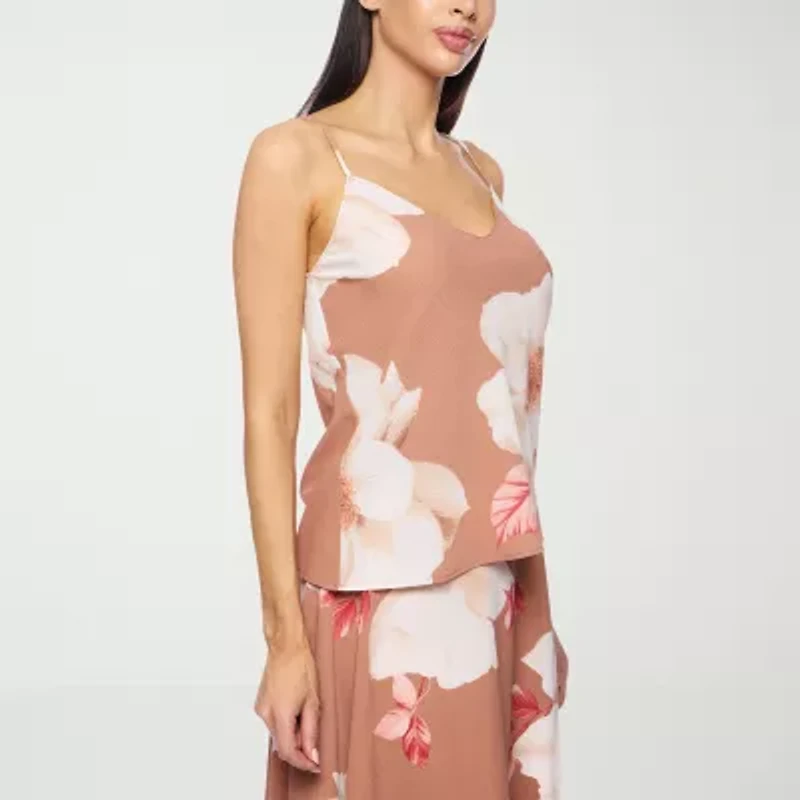 Premier Amour Floral Womens V Neck Sleeveless Camisole