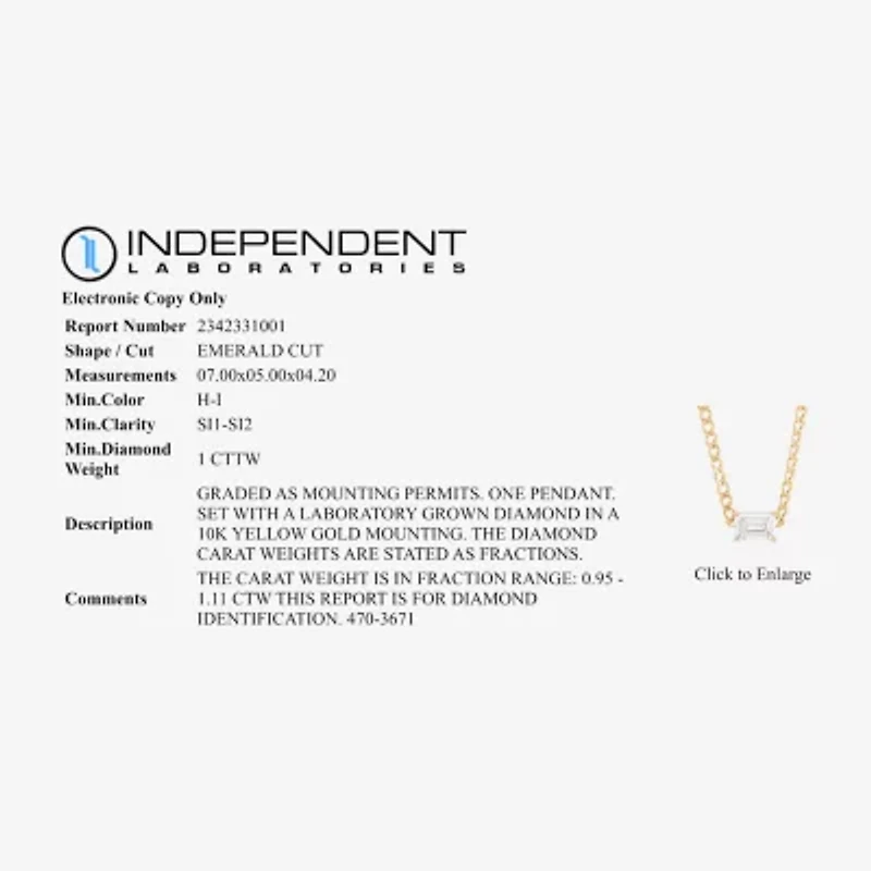 (H-I / Si1-Si2) Womens 1 CT. Lab Grown White Diamond 10K Gold 18 Inch Pendant Necklace