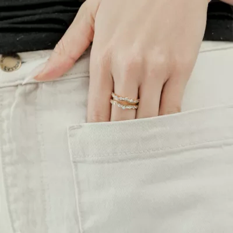 (G / Si2) Womens 1 CT. T.W. Lab Grown White Diamond 10K Gold Side Stone Ring Guard