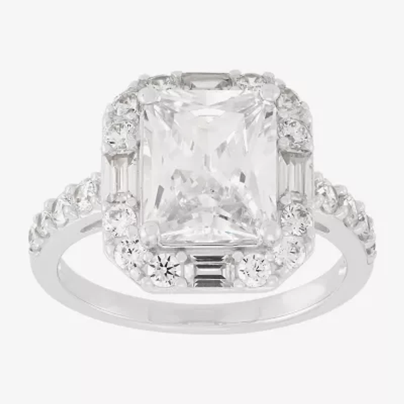 Diamonart Womens Cubic Zirconia Sterling Silver Side Stone Halo Engagement Ring