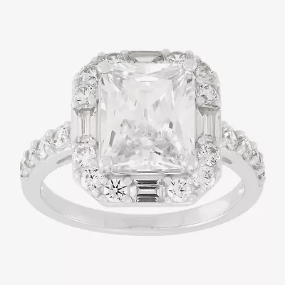 Diamonart Womens Cubic Zirconia Sterling Silver Side Stone Halo Engagement Ring