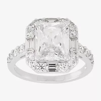 Diamonart Womens Cubic Zirconia Sterling Silver Side Stone Halo Engagement Ring