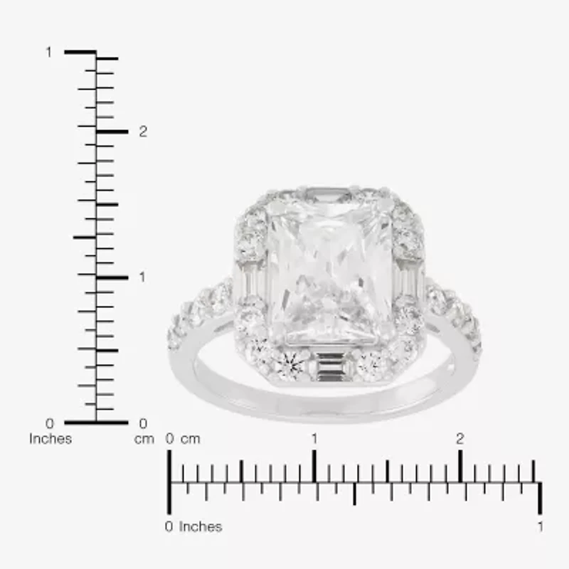 Diamonart Womens Cubic Zirconia Sterling Silver Side Stone Halo Engagement Ring