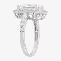 Diamonart Womens Cubic Zirconia Sterling Silver Side Stone Halo Engagement Ring