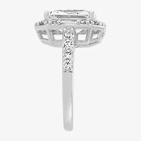 Diamonart Womens Cubic Zirconia Sterling Silver Side Stone Halo Engagement Ring
