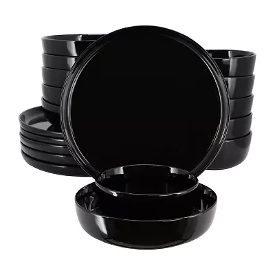 Elama Duncan 18 Piece Black 18-pc. Porcelain Dinnerware Set