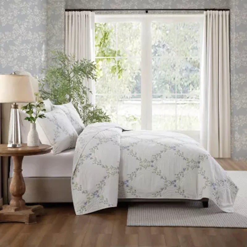 Laura Ashley Floral Embroidery Quilt Set