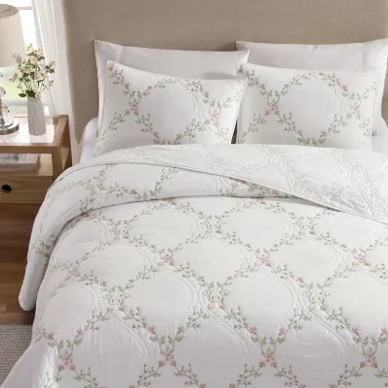 Laura Ashley Floral Embroidery Quilt Set