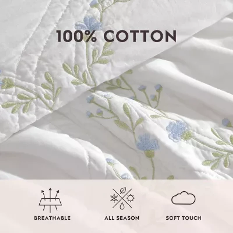 Laura Ashley Floral Embroidery Quilt Set
