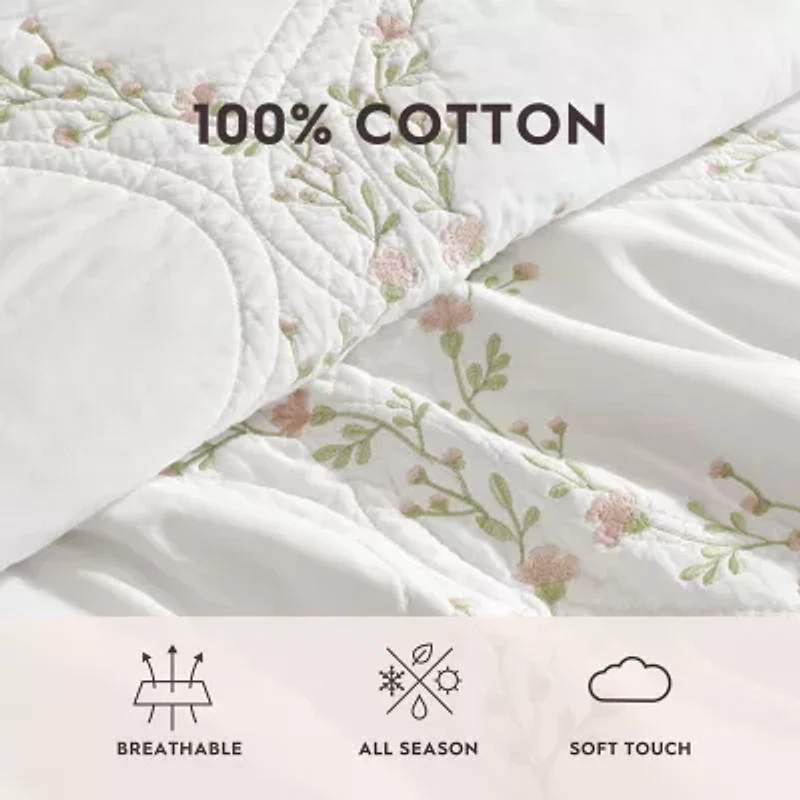 Laura Ashley Floral Embroidery Quilt Set