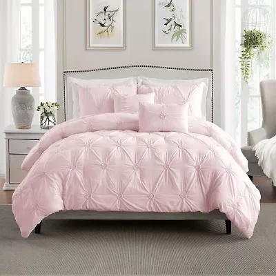 Swift Home Luxurious Ruched 3d Floral Pintuck Sham And Midweight Down Alternative Comforter Set