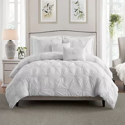 Swift Home Luxurious Ruched 3d Floral Pintuck Sham And Midweight Down Alternative Comforter Set