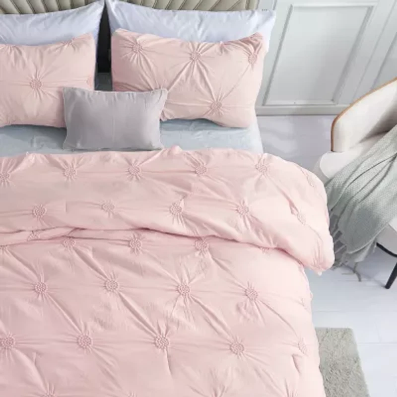 Swift Home Luxurious Ruched 3d Floral Pintuck Sham And Midweight Down Alternative Comforter Set