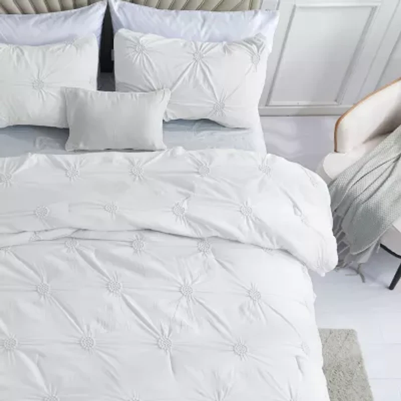 Swift Home Luxurious Ruched 3d Floral Pintuck Sham And Midweight Down Alternative Comforter Set