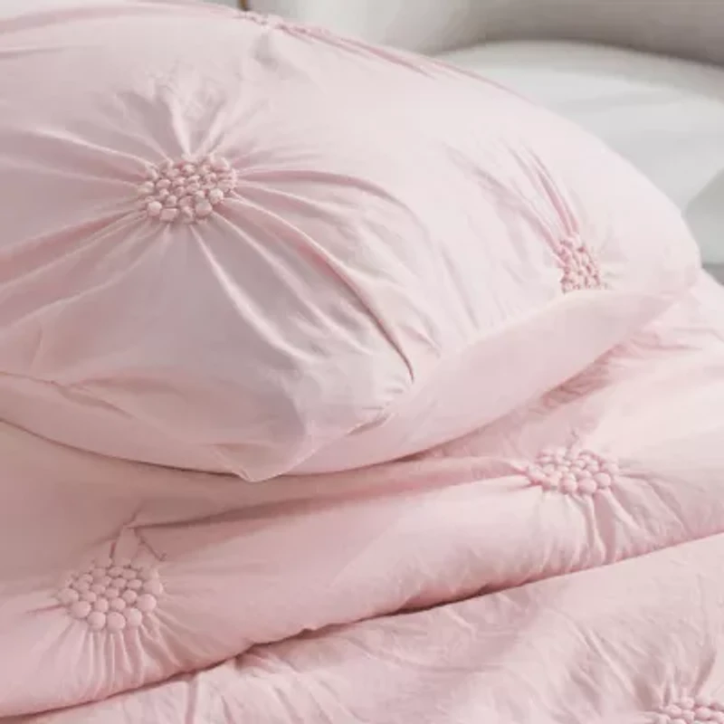 Swift Home Luxurious Ruched 3d Floral Pintuck Sham And Midweight Down Alternative Comforter Set