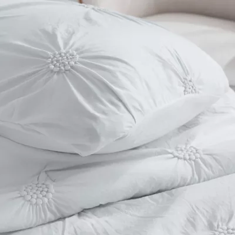 Swift Home Luxurious Ruched 3d Floral Pintuck Sham And Midweight Down Alternative Comforter Set