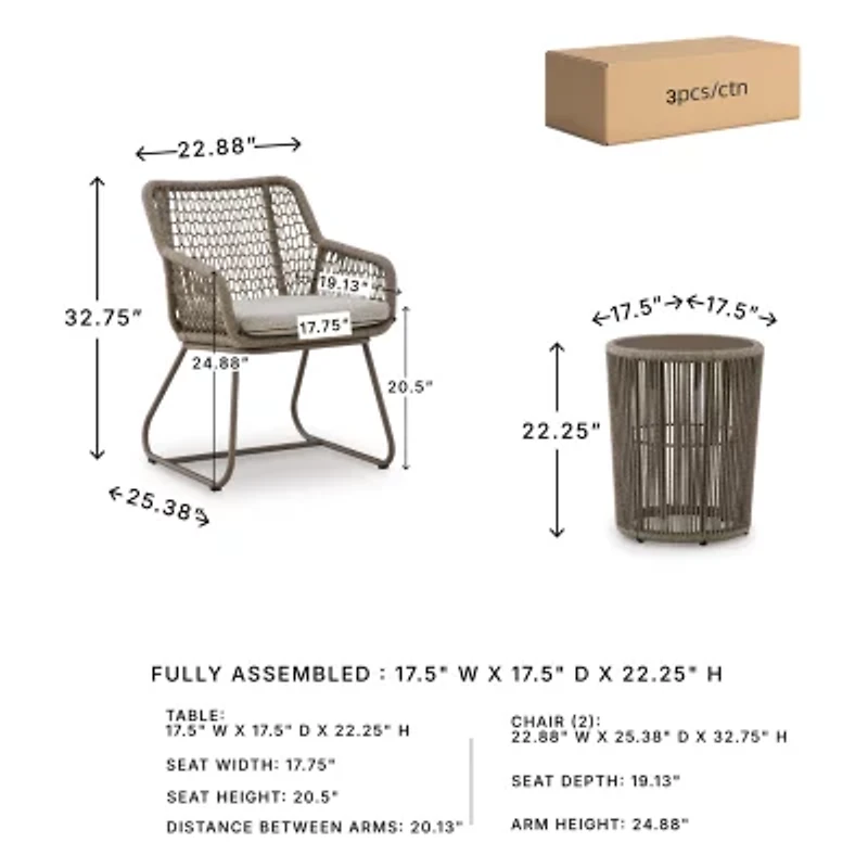 Signature Design by Ashley Moncure Heights 3-Piece Outdoor Chairs and Table Set