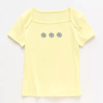 Thereabouts Little & Big Kid Girls Square Neck Short Sleeve Embroidered T-Shirt