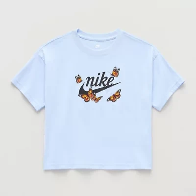 Nike Club Big Kid Girls Crew Neck Short Sleeve Oversized Graphic T-Shirt