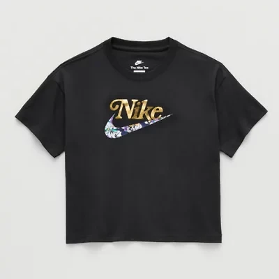 Nike Club Big Kid Girls Crew Neck Short Sleeve Oversized Graphic T-Shirt