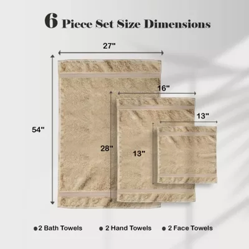 SUPERIOR® Miami 6pc Soft Durable Cotton Towel Set 6-pc. Quick Dry Bath