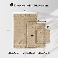 SUPERIOR® Miami 6pc Soft Durable Cotton Towel Set 6-pc. Quick Dry Bath