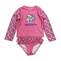 Little Girls Uv Protection Hello Kitty 2-pc. Rash Guard Set