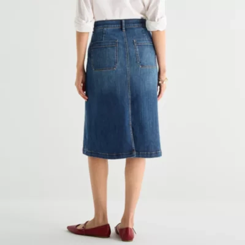 St. John's Bay Womens Tall High Rise Midi Denim Skirt