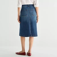 St. John's Bay Womens Tall High Rise Midi Denim Skirt