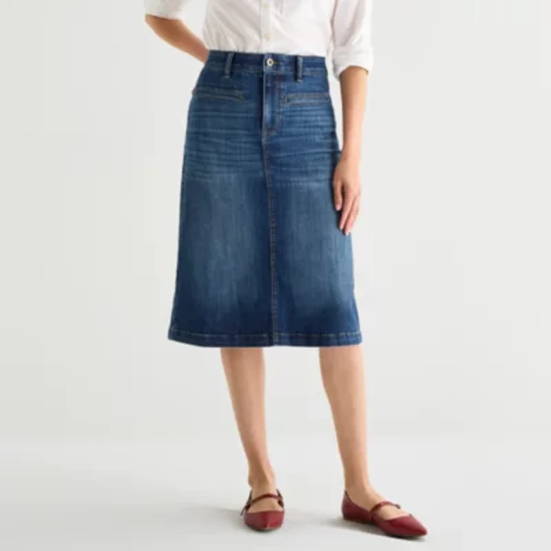St. John's Bay Womens Tall High Rise Midi Denim Skirt