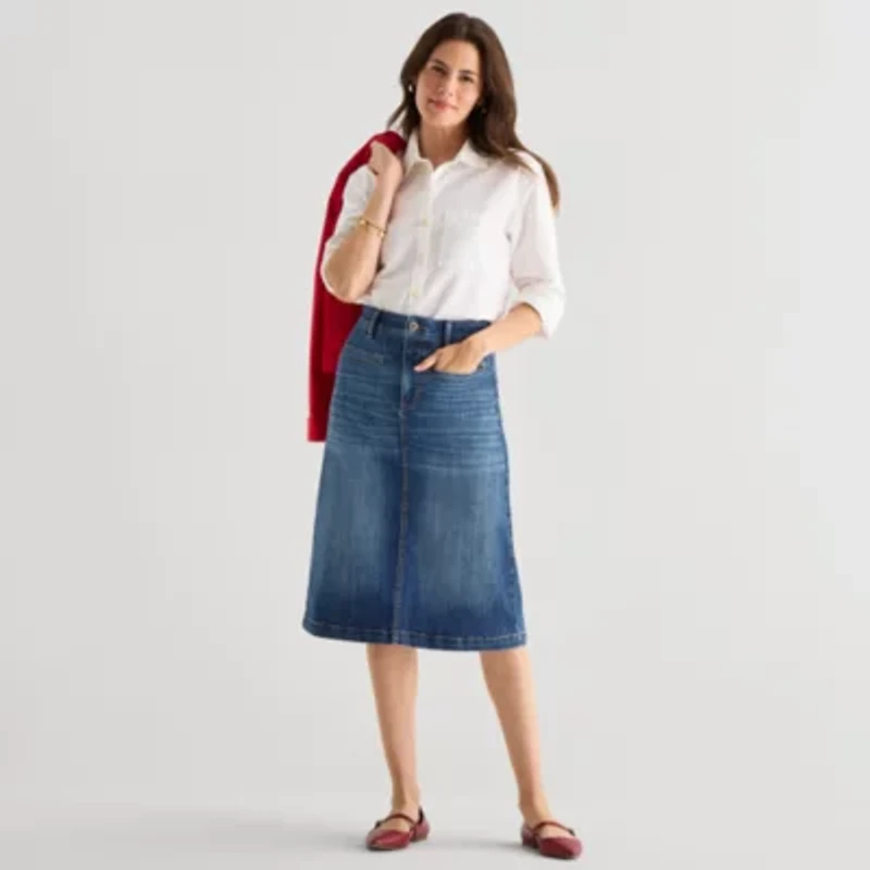 St. John's Bay Womens Tall High Rise Midi Denim Skirt
