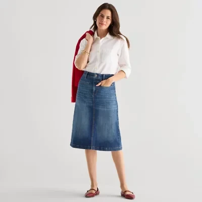St. John's Bay Womens Tall High Rise Midi Denim Skirt